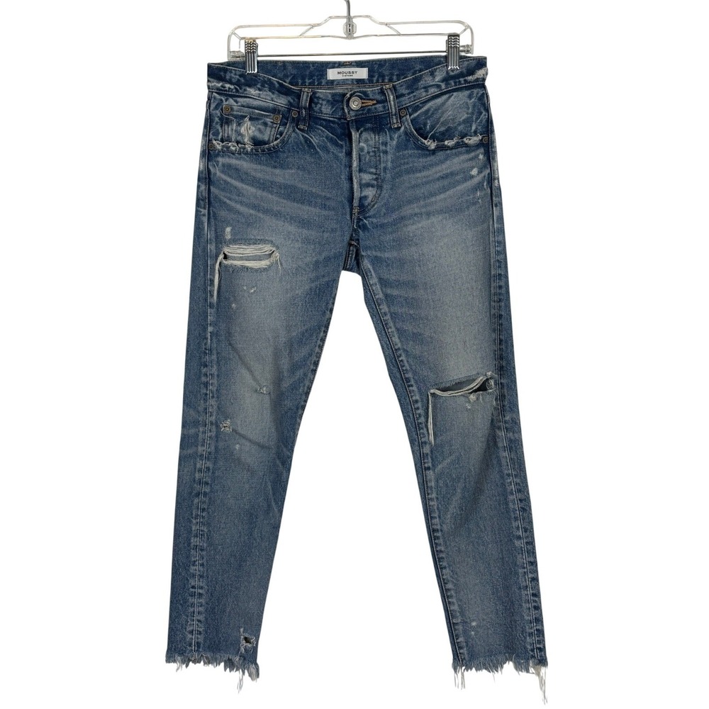 Moussy Vintage Straight Leg Jeans Women 26 Blue Distressed Casual High Rise